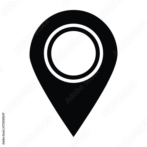 Black map pin icon with white circle inside on white background location marker navigation icon