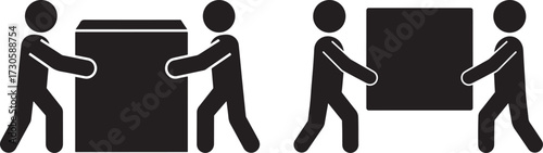 Two pairs of people moving boxes silhouette