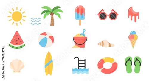 Summer Vacation Icons Set Beach Fun.