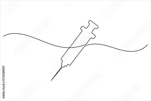Syringe and medicine bottle continuous one line art vector illustration