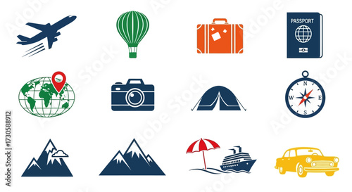 Travel and adventure icons collection.