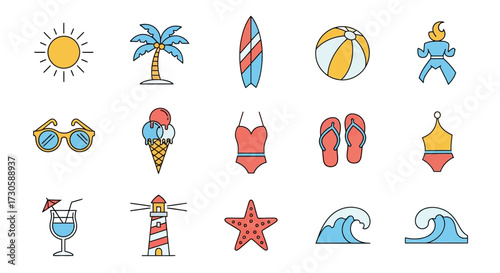 Summer Vacation Beach Icons Collection.