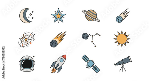 space exploration and astronomy icons.