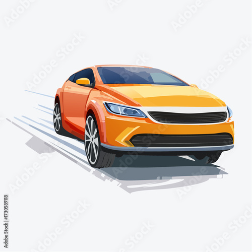 Jolie voiture moderne orange, style coupé, isolé sur fond blanc