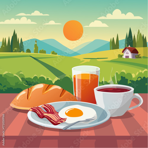 Délicieux petit-déjeuner sucré salé en plein air, nature, gourmandise