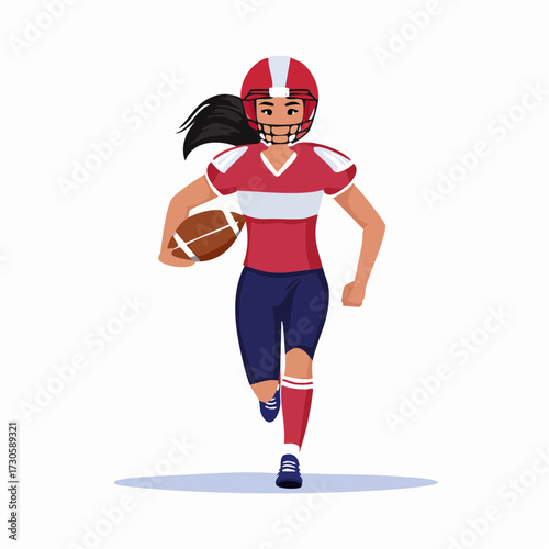 Joueuse de football américain en train de courir, isolé sur fond blanc 