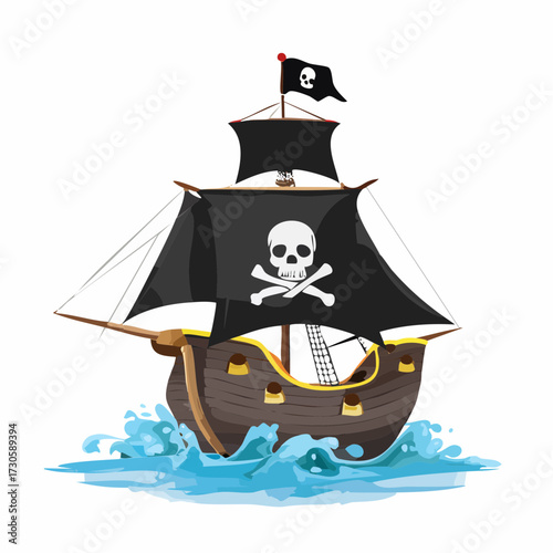 Jolie illustration d'un bateau pirate, isolé sur fond blanc