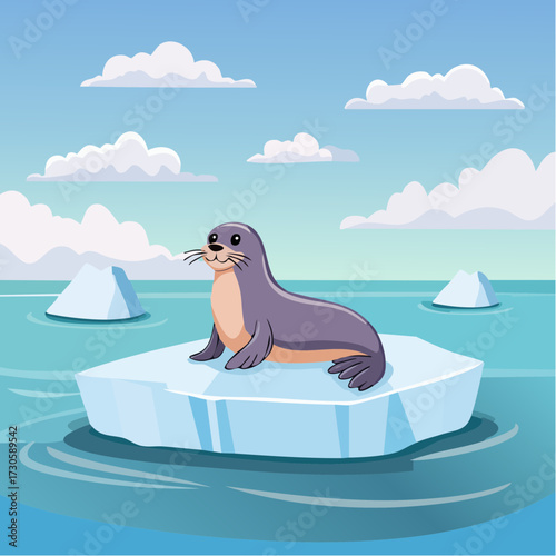 Adorable otarie dérivant sur un bloc de glace, banquise, océan 