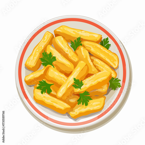 Assiette de frites, vue du dessus, appétissant, isolé