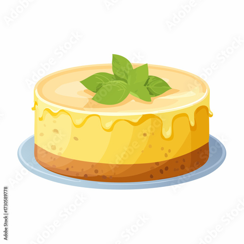 Délicieux et appétissant 'Cheesecake' avec nappage coulant, isolé sur fond blanc