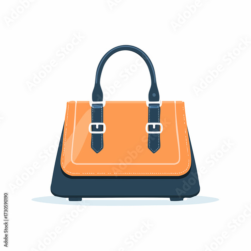 Joli sac à main féminin, bicolore, en cuir bleu et marron clair, luxe, mode, maroquinerie, isolé sur fond clair 