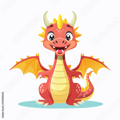 Dragon mignon coloré, naïf, enfantin, fond blanc