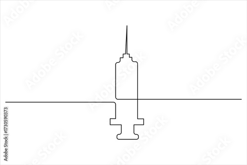 Syringe and medicine bottle continuous one line art vector illustration
