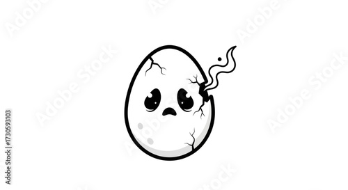 A distressed egg character experiencing a fragile existence in monochrome concept