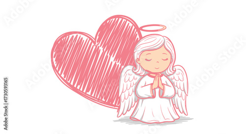 A sweet angel illustration with a pink heart, conveying love and innocence, suitable for various