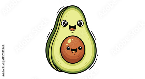 Adorable avocado illustration with a cheerful expression and endearing pit buddy graphic