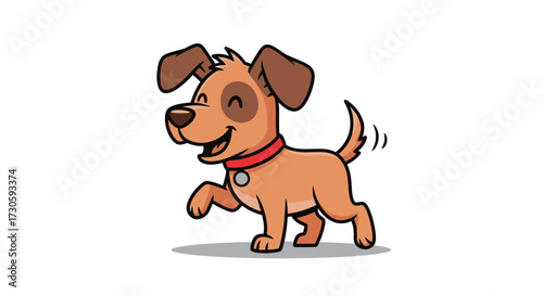 Adorable cartoon dog cheerfully strolling, perfect for children's illustrations or pet-related