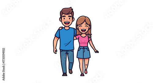 Cartoon Couple Walking Together Representing Affection and Togetherness happy relationship