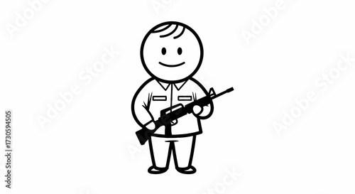 Cartoon figure with rifle representing simple concept of security or threat illustration