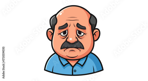 Cartoon illustration of a sad man with a mustache expressing loneliness and pain of emotion