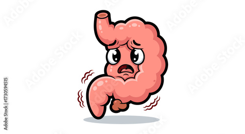 Cartoon intestines in distress, gastrointestinal health awareness concept illustration, digestive