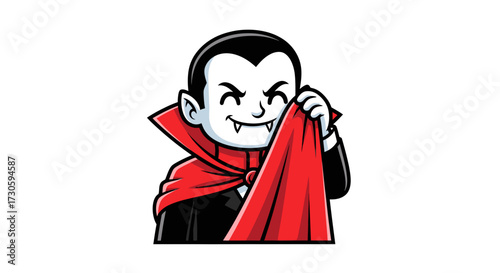 Cartoon vampire character with red cape smiling mischievously illustration art design