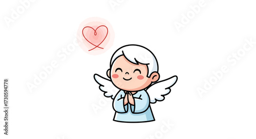 Charming angel with gentle expression contemplating love on a serene backdrop of tranquility