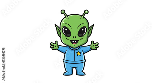 Charming cartoon alien character with a friendly gesture ready for intergalactic friendship