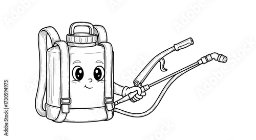 Charming Cartoon Pesticide Sprayer Character Ready for Gardening and Pest Control Tasks