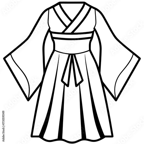 Minimalist Kimono Dress Line Art Vector Illustration on White Background