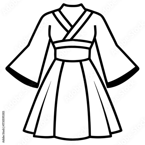 Minimalist Kimono Dress Line Art Vector Illustration on White Background