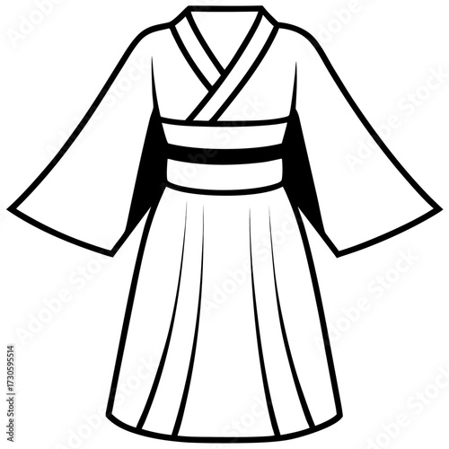 Minimalist Kimono Dress Line Art Vector Illustration on White Background