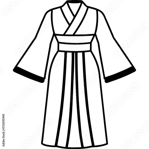Minimalist Kimono Dress Line Art Vector Illustration on White Background