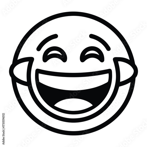 Black and white emoji laughing with tears icon face
