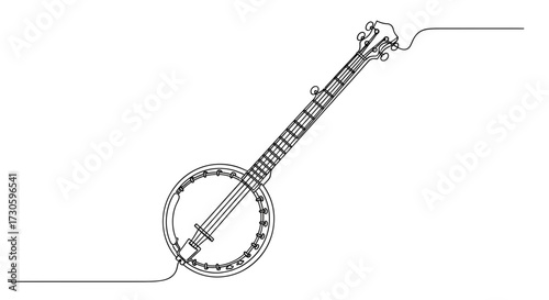 Continuous Line Art of a Banjo Depicting Musical Instruments Minimalism for Backgrounds