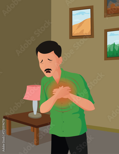 Man Suffering from Chest Pain, Heart Attack or Cardiac Problem Illustration, 