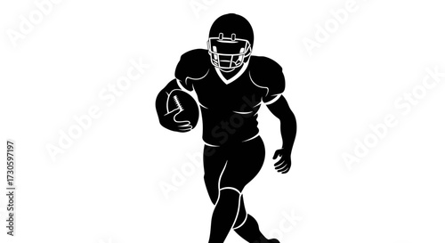 Dynamic silhouette portrayal of an American football player running with the ball in hand
