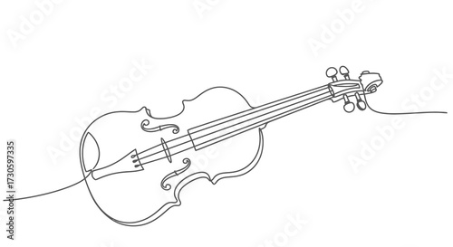 Elegant single continuous line drawing of a violin creating a flowing musical artistic concept