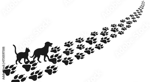 Following the Trail: A Dog and Cat Journey Illustrated with Paw Prints Design