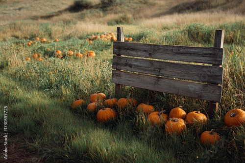 Spooky Halloween Night with Wooden Sign and Glowing Pumpkins