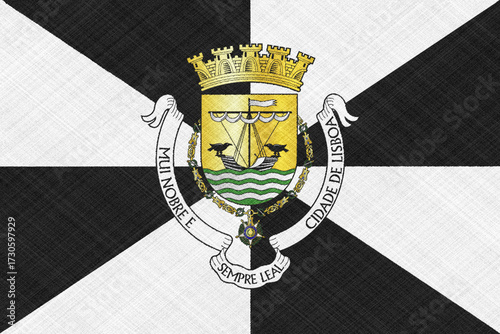 The official flag of Portugal's capital, Lisbon, on fabric texture. Conceptual collage. Illustration
