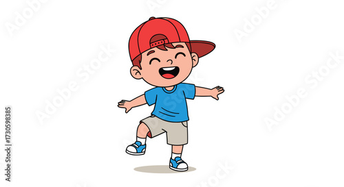Joyful boy in baseball cap expressing youthful exuberance and playful energy