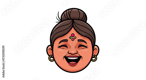 Joyful indian woman character with expressive facial expression illustration design