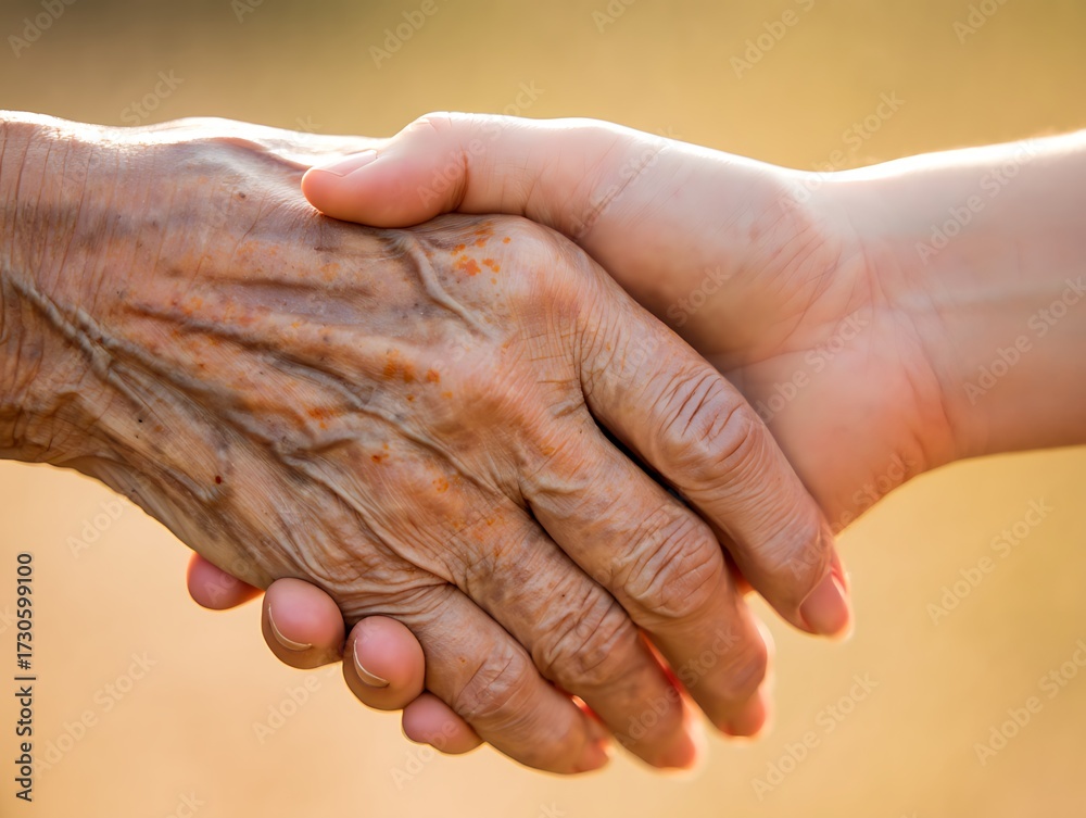 Fototapeta premium Generations connect through a warm handshake showing support togetherness and experience