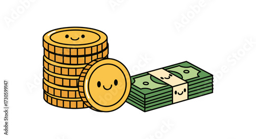 Playful finance: A cheerful depiction of savings and currency with a smiling money