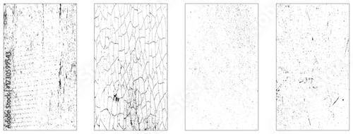 Set of dark panoramic background textures. Collection of wide textures with peeling paint, cracks, rust, scratches, noise and grain. Rough surfaces of old walls. Bundle of backgrounds for design.
