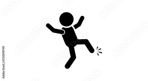 Stylized black figure losing balance after stubbing toe against unseen obstacle