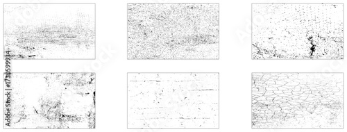 Abstract grunge dust set textures monochrome with rectangular vintage images to create creative wallpapers and backgrounds vector illustration