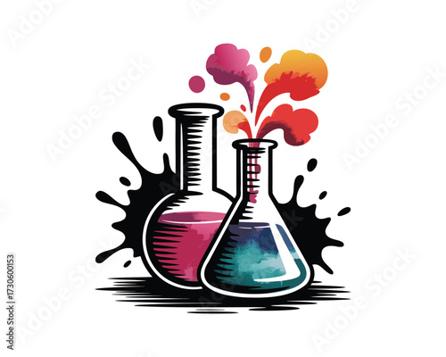 Laboratory Glassware Vector Icon with Splashes and Bubbles