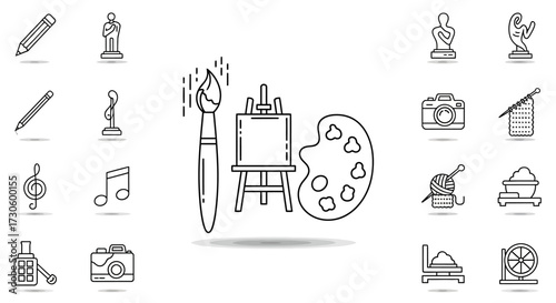 Outline of Art Supplies and Creative Tools Set.